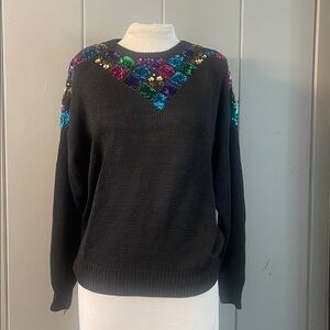 NWT Jessica Stevens Black Colorful
Sequin Holiday Sweater Christmas Party